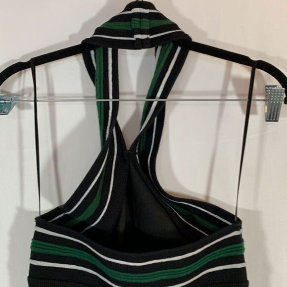 Topshop Black, Green & White Ribbed Halter Mini Dress - Picture 8 of 9